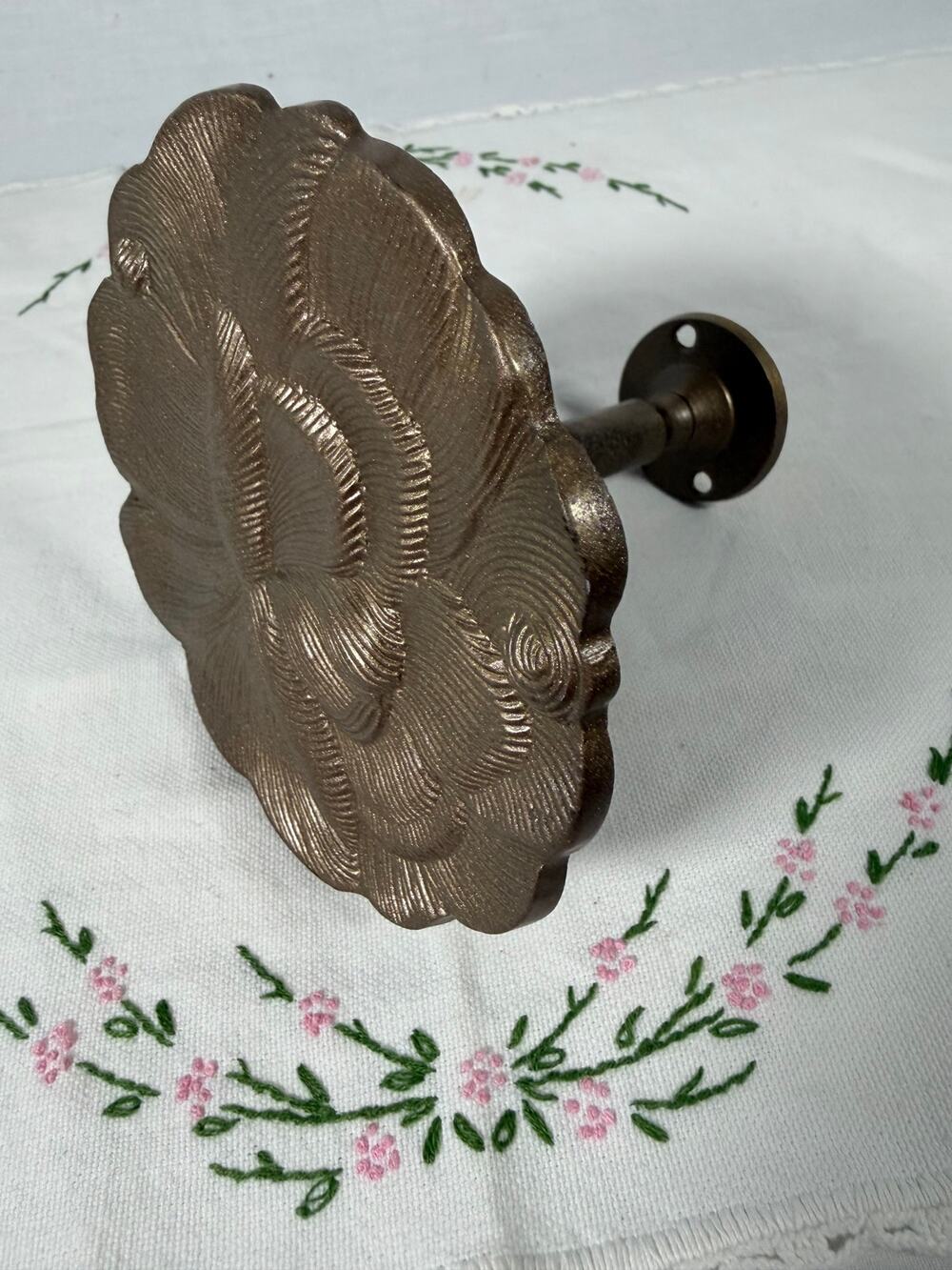 Vintage Brass Floral Curtain Tieback Made in India MCM Boho Cottage Decor